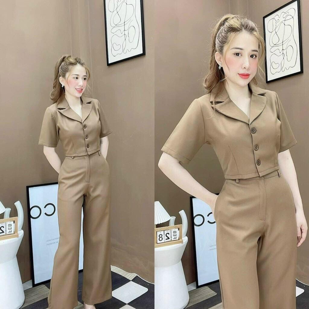 Bộ vest nữ CÚC FASHION bộ đồ thời trang Hàn Quốc áo croptop đẹp mic quần  baggy đen trắng Sét vest quần xuông tay SV198 - Tìm Voucher