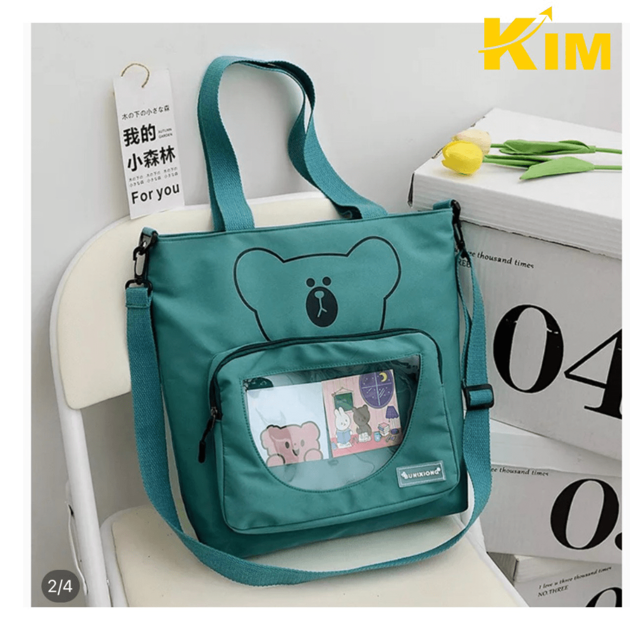 TÚI TOTE ĐEO CHÉO ĐI HỌC, ĐI CHƠI THỜI TRANG HÌNH GẤU - KIM