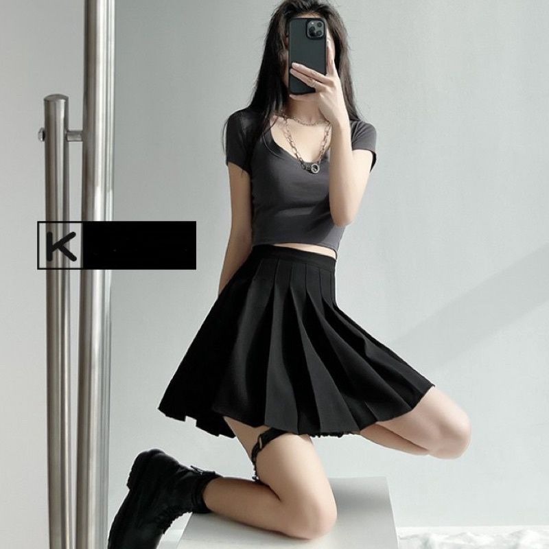 Chân váy xếp ly nhỏ chân váy tennis dáng ngắn phong cách Hàn Quốc có quần  lót trong màu đen trắng - MixASale