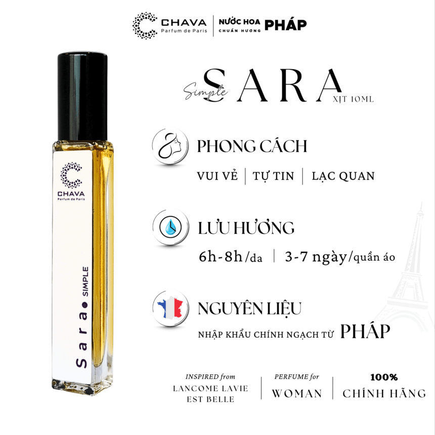 NƯỚC HOA NỮ MINI SIMPLE SARA 10ML PHONG CÁCH XỊT - CHAVA - Ảnh 2