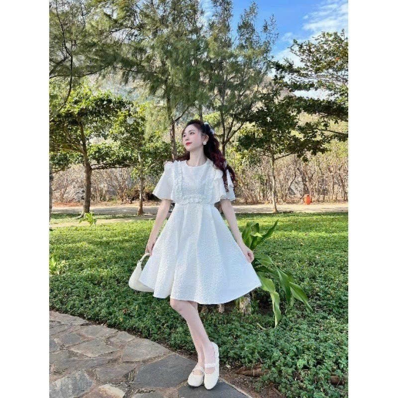 Mua Váy trắng trễ vai tay bồng tiểu thư - Váy trắng công chúa vintaget |  Tiki