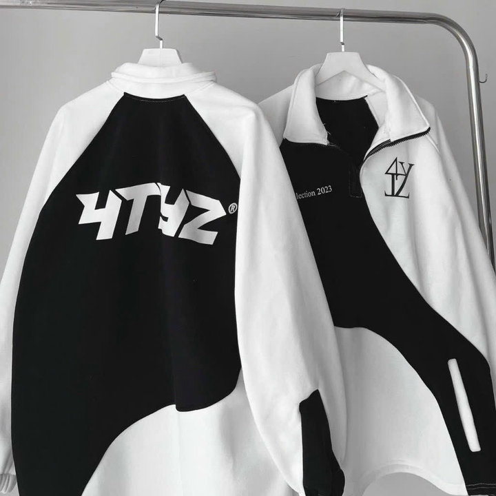 mochanstore.com AO KHOAC HOODIE 4TYZ NI BONG DAY DAN PHOI MAU DEN TRANG DAY RUT FORM RONG UNISEX SHT160 MINH HA HOUSE